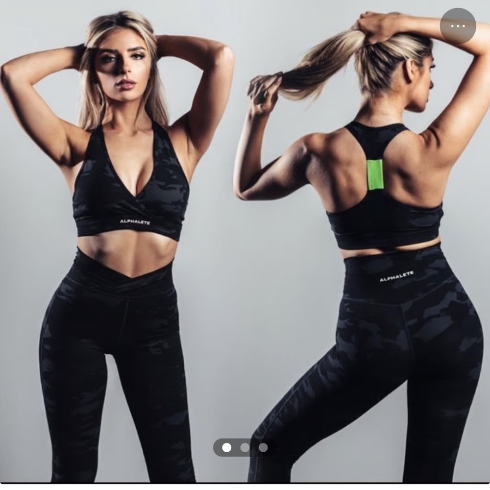 Alphalete Surface Wrap Bra and Leggings - Black Camo